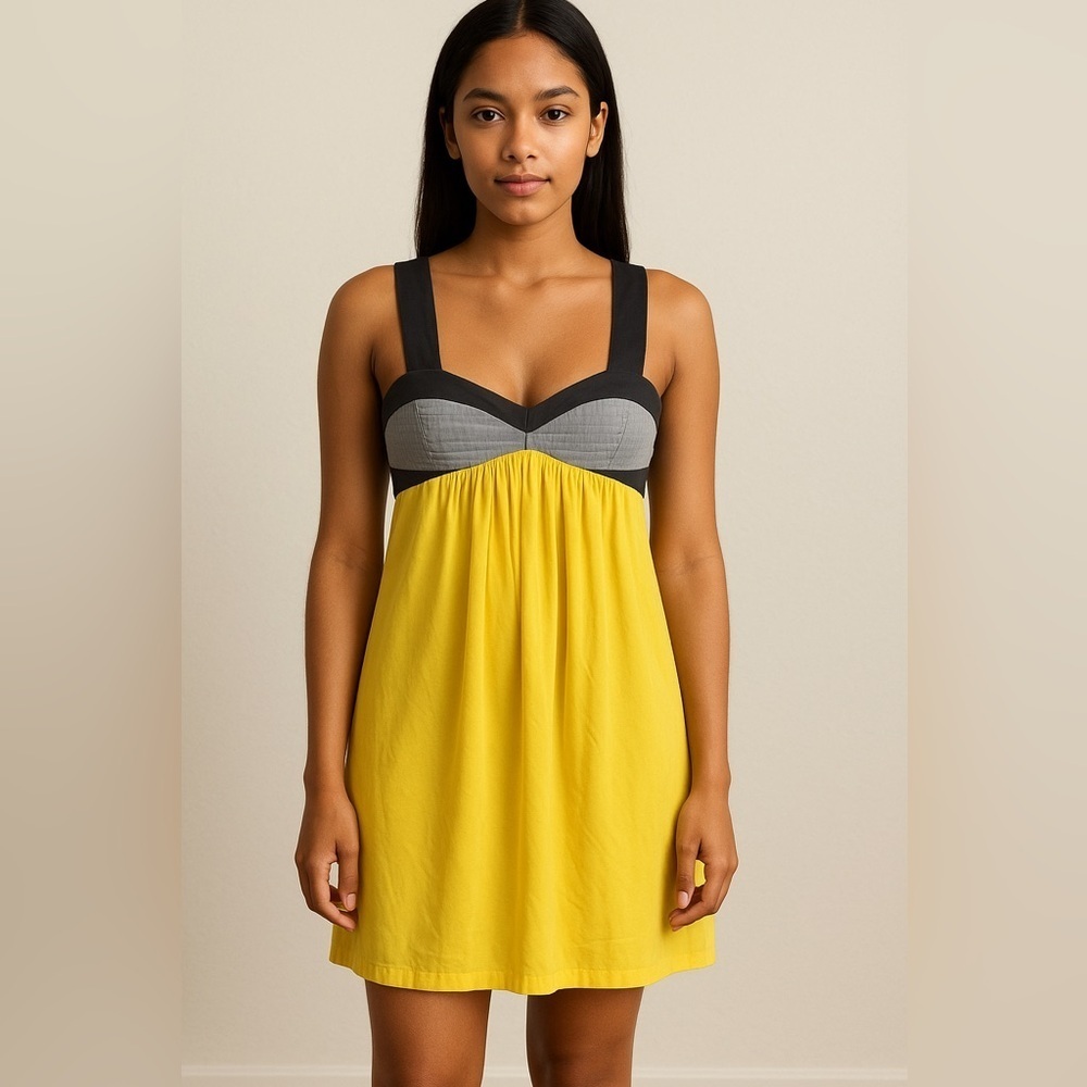 Black Halo Women's XS Silk Mini Dress Gray Yellow Empire Waist Sleeveless